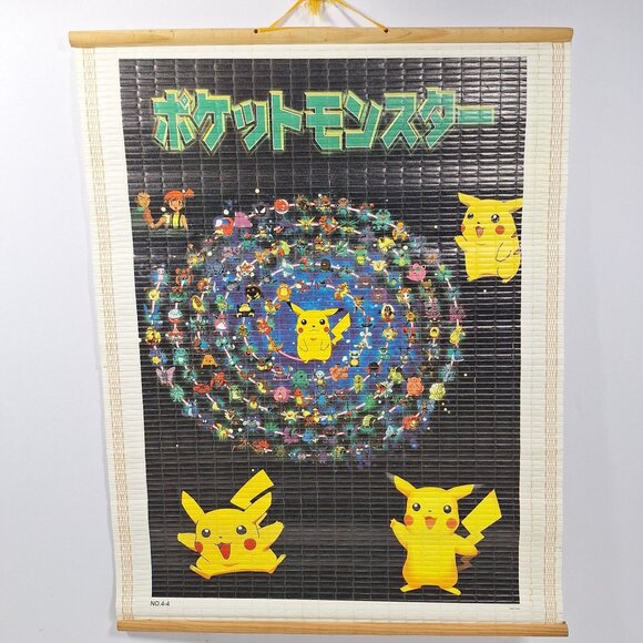 Pokemon Other - Pokemon Bamboo Wall Scroll Pikachu Anime Art Vintage 1990s